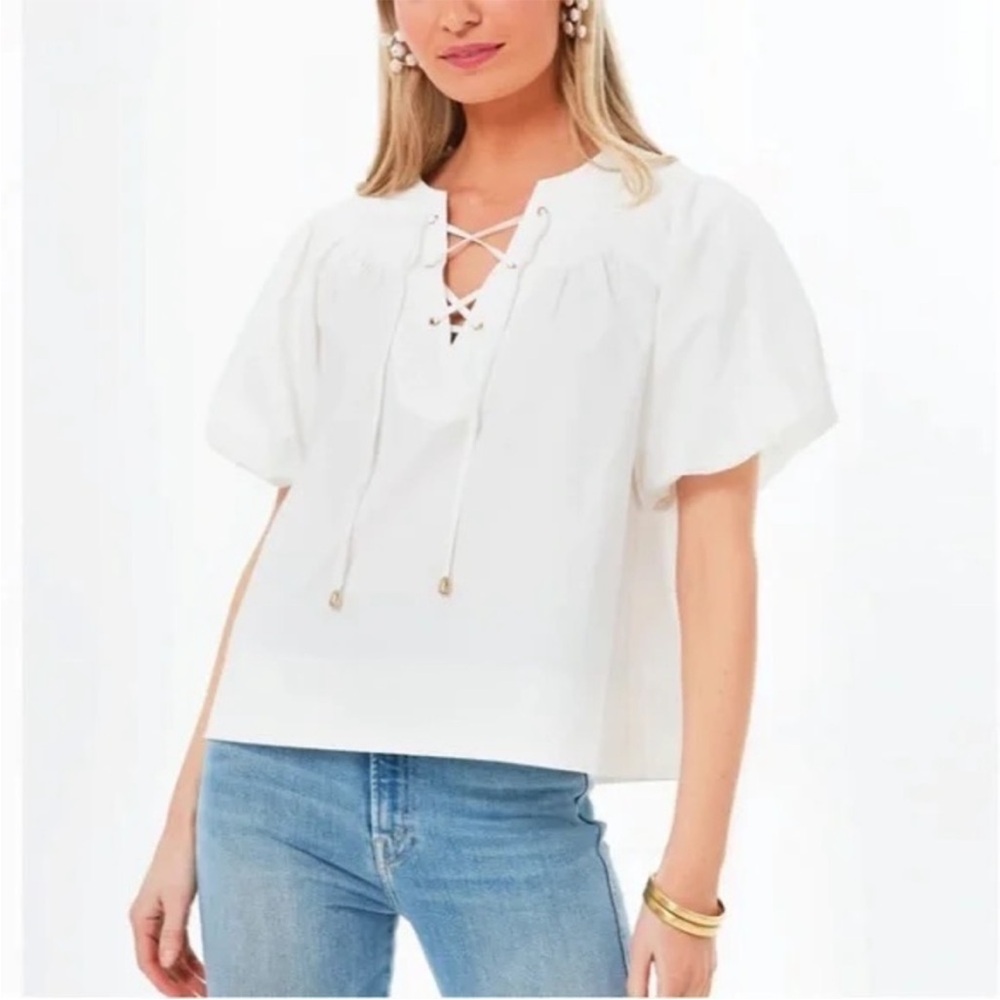 Tuckernuck Pomander Place Robbie Tie Front‎ White Top Blouse Size XS